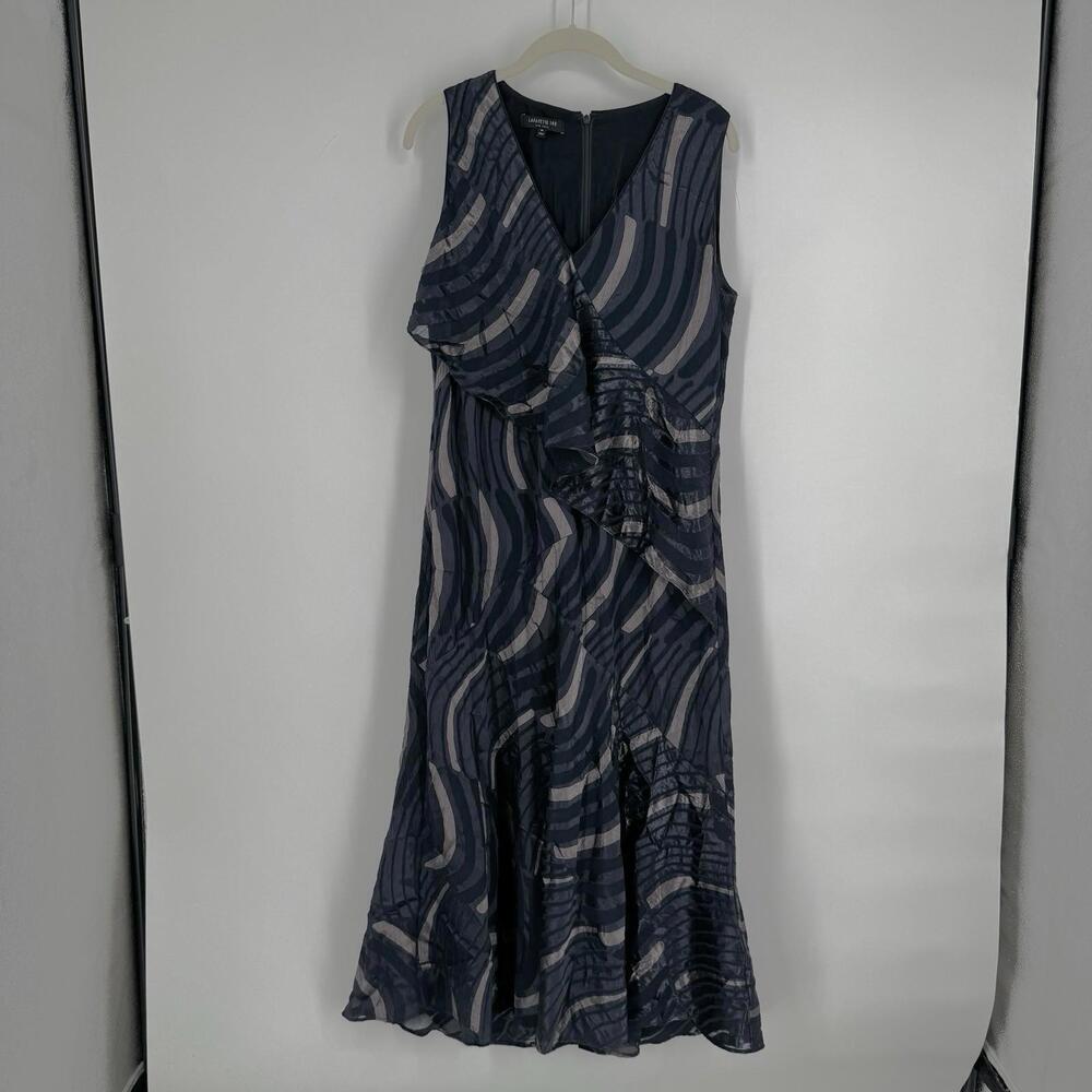Lafayette 148 dress womens medium M blue ruffle midi party formal layered - Picture 2 of 6